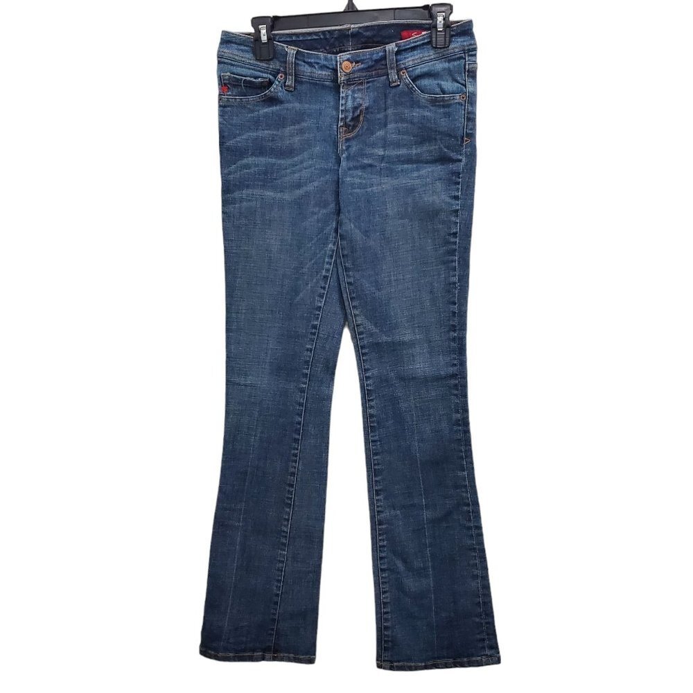 Seven7 Jeans‎ Women's Medium Wash Distressed Low-Rise Flare Leg Denim Size 26